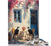 500 Pieces Cats in Santorini Jigsaw Puzzles Adults Difficulty Puzzles Strengthen Relationships between Family Members 500pcs (52x38cm)