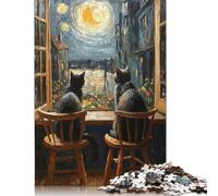 500 Pieces Cats Watching The Starry Night Jigsaw Puzzles Adults Difficulty Puzzles Strengthen Relationships between Family Members 500pcs (52x38cm)