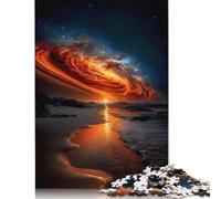 500 Pieces Celestial Firestorm at Sunset - Cosmic Galaxy Over Ocean for Adults Difficult Jigsaw Puzzles Wooden Puzzles for Teenagers Gifts Home Decoration Puzzle Toys 500pcs (52x38cm)