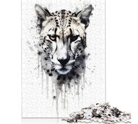 500 Pieces Cheetah Beauty Black Ink Jigsaw Puzzles for Adults Puzzles Wooden Puzzles Jigsaw Puzzles for Adults Educational Game Challenge Toy 500pcs (52x38cm)