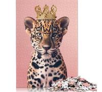 500 Pieces Cheetah King Pastel Crown Jigsaw Puzzles Wooden Puzzles for Adults & Teenager Brain Teaser Puzzles For Adults 500pcs (52x38cm)