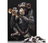 500 Pieces Chimpanzee Trumpet Jigsaw Square Puzzle for Adults Wooden Puzzles Unique Challenge Games 500pcs (52x38cm)