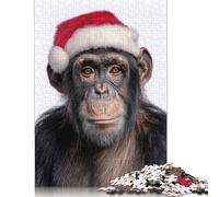 500 Pieces Christmas Chimpanzee Wearing A Santa Hat Jigsaw Puzzles Puzzles for Teenagers Gifts for Adults Puzzle Gifts 500pcs (52x38cm)