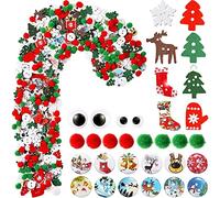 500 Pieces Christmas Embellishments Mix Wood Buttons Pom Pom Ball Wiggle Eyes Ornaments Assorted Styles for DIY Craft Sewing Decoration Accessories