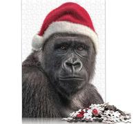 500 Pieces Christmas Gorilla Wearing Santa Hat Jigsaw Puzzles Puzzles for Teenagers Gifts Unique Home Decor And Gifts 500pcs (52x38cm)