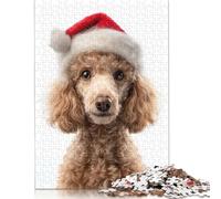 500 Pieces Christmas Poodle Dog with Santa Hat Puzzle for Adults Puzzles for Adults & Teenager Secret Santa Gifts 500pcs (52x38cm)