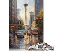 500 Pieces City of Coffee Seattle USA Jigsaw Puzzles for Adults Puzzles Wooden Puzzles Sustainable Puzzle for Adults 500pcs (52x38cm)