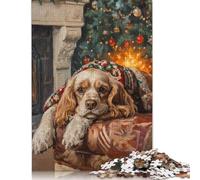 500 Pieces Cocker Spaniel Dog by Fireplace Christmas Painting Jigsaw Puzzles for Adults Wooden Puzzle Jigsaws for Adults Stress Relief Toys 500pcs (52x38cm)