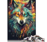 500 Pieces Colorful Psychedelia of Flame Wolf Puzzles Jigsaw Difficulty Puzzle Jigsaw Educational Games Toy 500pcs (52x38cm)