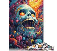 500 Pieces Colorful Psychedelic Evil Skull Puzzles Jigsaw Difficulty Puzzle Jigsaw Educational Games Toy 500pcs (52x38cm)