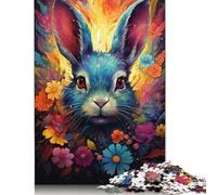 500 Pieces Colorful Psychedelic Flower Bunny Puzzle Jigsaw Difficulty Puzzle Jigsaw Educational Game Toy 500pcs (52x38cm)