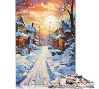 500 Pieces Colorful Psychedelic Street Scene Covered with Snow Jigsaw Puzzles for Adults Jigsaw Puzzle for Family Time Brain Challenge 500pcs (52x38cm)