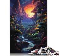500 Pieces Colorful Psychedelic Sunset Jungle Puzzle Jigsaw Adults Jigsaw Difficulty Jigsaw Educational Game Toy Family Decoration 500pcs (52x38cm)