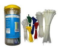 500 Pieces Coloured Assorted Cable Ties Nylon 4 Colurs and White Tie Wraps
