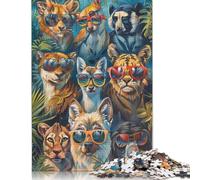 500 Pieces Cool Animals Sunglasses Jigsaw Wooden Puzzle Jigsaws for Adults Family Entertainment Toys 500pcs (52x38cm)