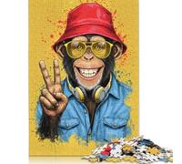 500 Pieces Cool Monkey with Peace Sign Jigsaw Puzzles Wooden Puzzle for Adults And Teenager Educational Game for Adult Teenagers 500pcs (52x38cm)
