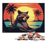 500 Pieces Cool Raccoon on The Beach Square Jigsaw Puzzles for Adults And Wooden Puzzles 500pcs (52x38cm)