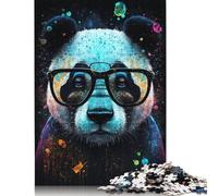 500 Pieces Cosmic Panda with Glasses Puzzles Jigsaw Adults Difficulty Puzzles Jigsaw Educational Games Toy Family Decoration 500pcs (52x38cm)