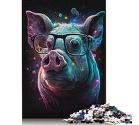 500 Pieces Cosmic Pig with Glasses Puzzles Jigsaw Adults Difficulty Puzzles Jigsaw Educational Games Toy Family Decoration 500pcs (52x38cm)