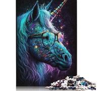 500 Pieces Cosmic Unicorns Wear Glasses Jigsaw Puzzles Adults Difficulty Puzzles Strengthen Relationships between Family Members 500pcs (52x38cm)