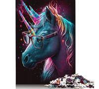 500 Pieces Cosmic Unicorns Wear Glasses Jigsaw Puzzles Adults Difficulty Puzzles Strengthen Relationships between Family Members 500pcs (52x38cm)