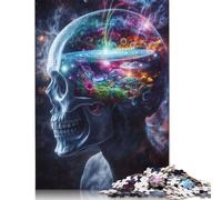 500 Pieces Cosmic Visionary Skull Creative Square Wooden Jigsaw Puzzles for Adults Educational Game Challenge Toy 500pcs (52x38cm)
