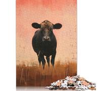 500 Pieces Cow in Pastel Field for Adults Difficult Jigsaw Puzzles Puzzles Wooden Puzzles Educational Game for Adult Teenagers 500pcs (52x38cm)
