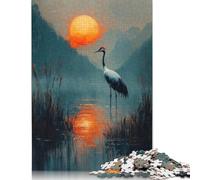 500 Pieces Crane Sunset Landscape Jigsaw Puzzles for Adults Puzzles Wooden Puzzles Jigsaw Puzzles for Adults Educational Game Challenge Toy 500pcs (52x38cm)