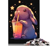 500 Pieces Cute Bunny with Boba Tea Square Jigsaw Puzzles for Adults And Wooden Puzzles Children Puzzles 500pcs (52x38cm)