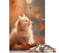 500 Pieces Cute Kitten in Autumn Leaves Puzzle, Puzzle Jigsaw Puzzles Challenge Jigsaw Puzzle Impossible Puzzle Game for Adults 18+ 500pcs (52x38cm)