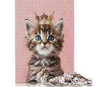 500 Pieces Cute Kitten King Crown Jigsaw Puzzles for Adults Wood Puzzle Jigsaws Puzzling for Gift 500pcs (52x38cm)
