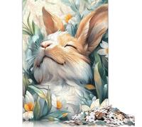 500 Pieces Cute Sleeping Bunny in Flowers Creative Square Jigsaw Puzzles for Adults And Wooden Puzzles Challenging Game 500pcs (52x38cm)