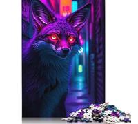 500 Pieces Cyberpunk Fox in Neon Alley Jigsaw Puzzles for Adults Wooden Puzzles for Adults & Teenager Family Activity Jigsaw Puzzles 500pcs (52x38cm)