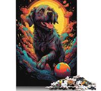 500 Pieces Dog And Ball on The Beach Jigsaw Square Puzzle for Adults Wooden Puzzles Unique Challenge Games 500pcs (52x38cm)