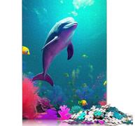 500 Pieces Dolphin Coral Dive for Adults Difficult Jigsaw Wooden Puzzle for Adults Christmas Eve Gifts 500pcs (52x38cm)