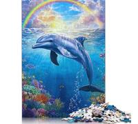 500 Pieces Dolphin Under Rainbow Creative Square Jigsaw Puzzles for Adults And Wooden Puzzles Challenging Game 500pcs (52x38cm)