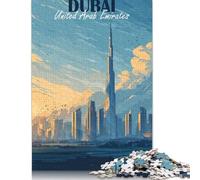 500 Pieces Dubai, United Arab Emirates Skyline Art Jigsaw Puzzles Wooden Puzzles for Adults & Teenager Family Game for Adults And Teenagers 500pcs (52x38cm)
