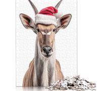 500 Pieces Eland Antelope Wearing Santa Hat Jigsaw Puzzles Puzzles for Teenagers Gifts for Adults Puzzle Gifts 500pcs (52x38cm)