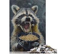 500 Pieces Evil Raccoon Eating Food Jigsaw Puzzles for Adults Wooden Puzzle Educational Game for Adult Teenagers 500pcs (52x38cm)