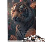 500 Pieces Fantasy Floral Tiger Jigsaw Puzzles Wooden Puzzles for Adults & Teenager Brain Teaser Puzzles For Adults 500pcs (52x38cm)