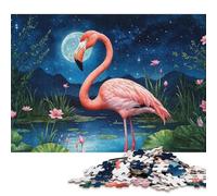 500 Pieces Flamingo in Moonlight Serene Nightscape Creative Square Jigsaw Puzzles for Adults And Wooden Puzzles Challenging Game 500pcs (52x38cm)