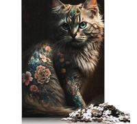 500 Pieces Flower Tattoo Cat Puzzles Jigsaw Difficulty Puzzle Jigsaw Educational Games Toy 500pcs (52x38cm)