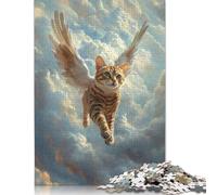 500 Pieces Flying Cat with Wings Bengal Cat Angel Jigsaw Puzzles Puzzles for Teenagers Gifts Unique Home Decor And Gifts 500pcs (52x38cm)