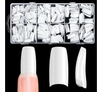 500 Pieces French Style Acrylic Half Cover False Nails for Women with Box of 10 Sizes for Nail Art Salons and DIY (White)