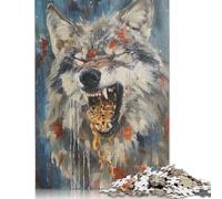 500 Pieces Funny Angry Gray Wolf Food Puzzles Wooden Puzzle for Adults And Teenager Puzzling for Gift 500pcs (52x38cm)