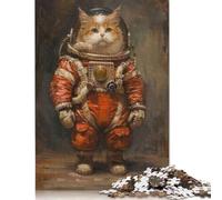 500 Pieces Funny Astronaut Space Cat Jigsaw Puzzles Wooden Puzzles for Adults & Teenager Brain Teaser Puzzles For Adults 500pcs (52x38cm)
