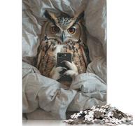 500 Pieces Funny Owl Bed Mobile Phone Jigsaw Puzzles for Adults Wooden Puzzle Jigsaws for Adults Stress Relief Toys 500pcs (52x38cm)