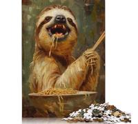 500 Pieces Funny Sloth Spaghetti Food Jigsaw Puzzles for Adults Wooden Puzzles for Adults Puzzles Learning Educational Toys 500pcs (52x38cm)