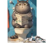 500 Pieces Funny Toilet Cat Jigsaw Puzzles Puzzles for Teenagers Gifts Unique Home Decor And Gifts 500pcs (52x38cm)