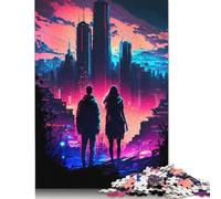 500 Pieces Futuristic Hues City Puzzle for Adults Wooden Puzzle Jigsaws for Adults Educational Game for Adult Teenagers 500pcs (52x38cm)